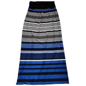 Apt. 9 Ladies Size Large Blue White Black Striped Maxi Pullon Skirt